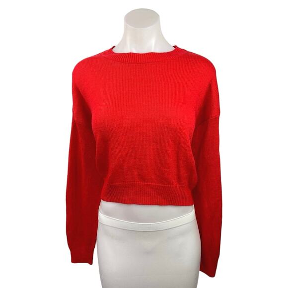 H&M Divided Women's Red Pullover Long Sleeve Round Neck Sweater Crop Top Sz M - Picture 1 of 4